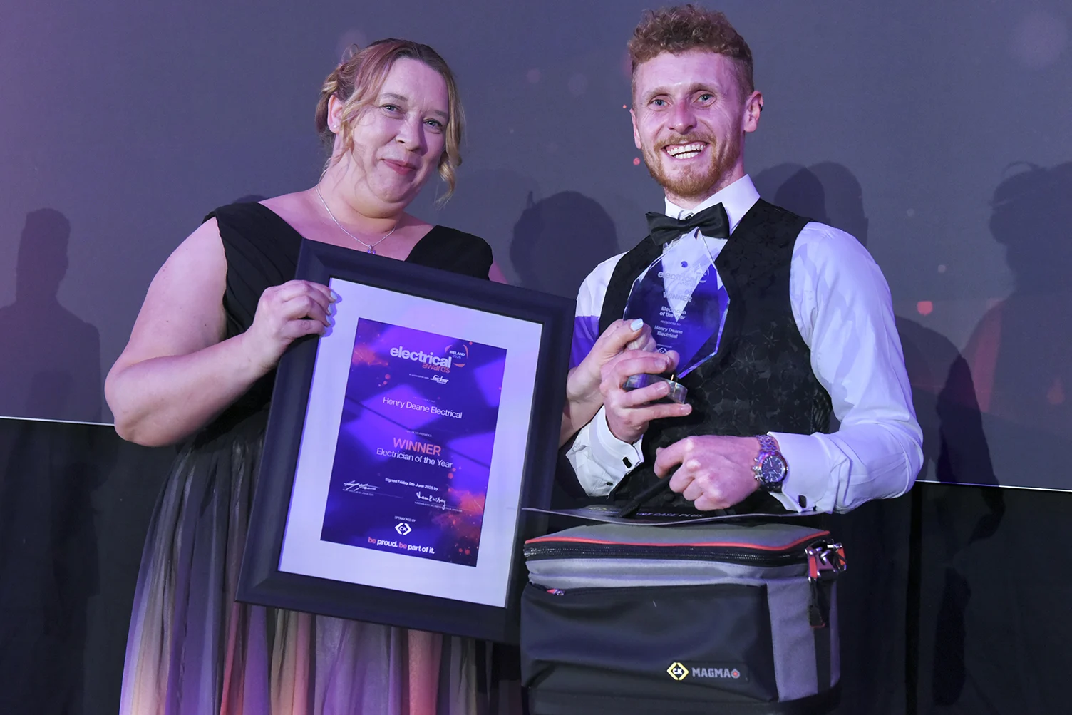 Henry Deane receiving the Electrician of the Year award at Ireland's Electrical Awards 2026