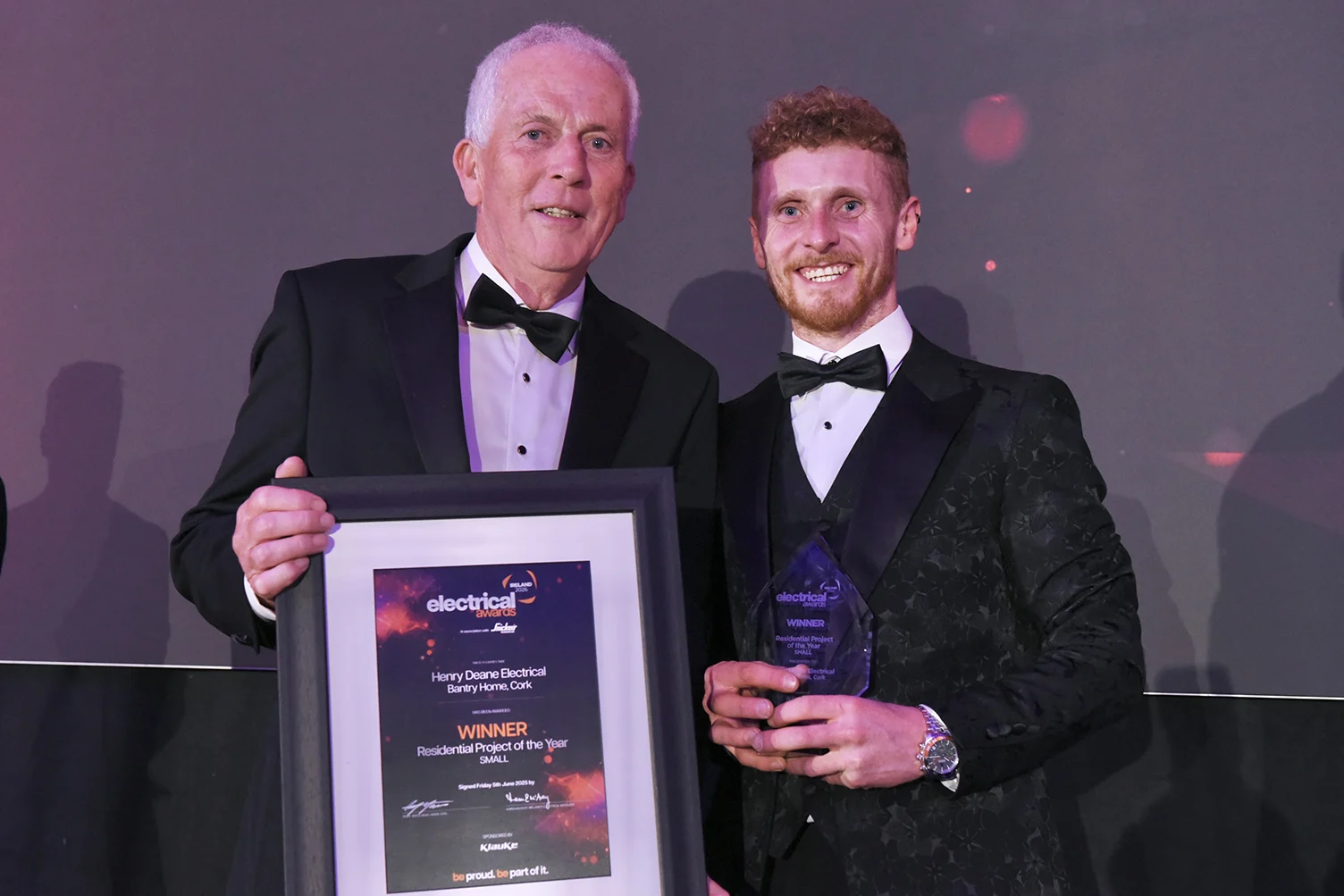 Henry Deane receiving the Residential Project of the Year (Small) award at the Electrical Awards Ireland 2026