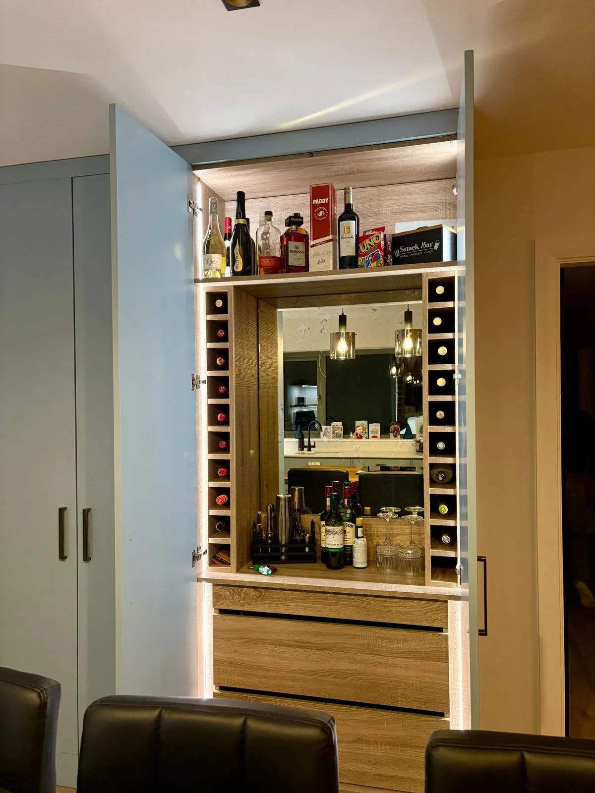 Integrated LED bar cabinet lighting in a Bantry new-build by Henry Deane Electrical